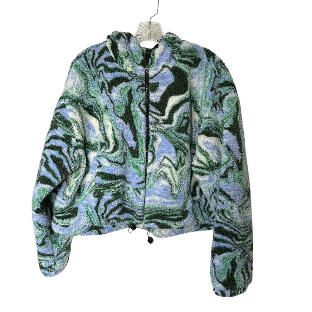 ASOS Design Womens Printed Borg Jacket in Blue 8 Teddy Bear Fleece Swirl Zip Up